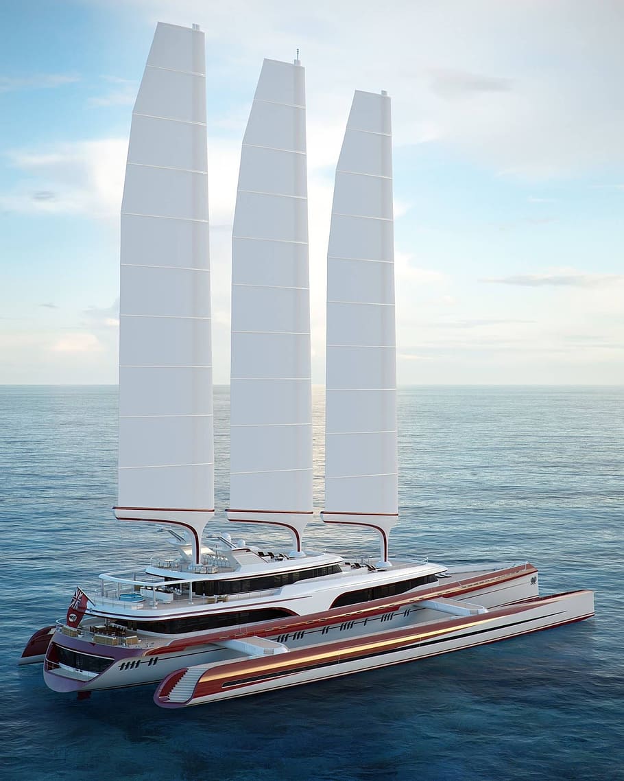 trimaran, super trimaran, superyacht, luxury, yacht, sailing, luxurious, lifestyles separated by comma, water, sky