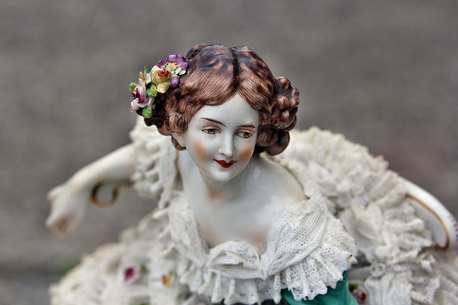 Porcelain, Figure, Woman, Baroque, decoration, figures, gift, dolls, historically, collectible figure