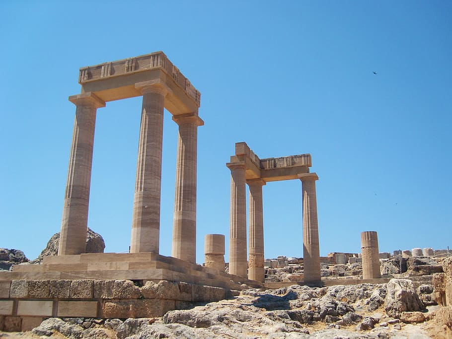 roman pillars, ground, Ruins, Greek Columns, Greece, column, dodecanese, rhodes, holiday, monument