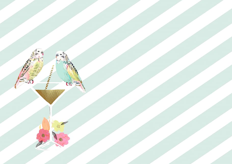 Parakeet, Drink, Martini, Flowers, Bird, parrot, tropical, birthday, happy, card