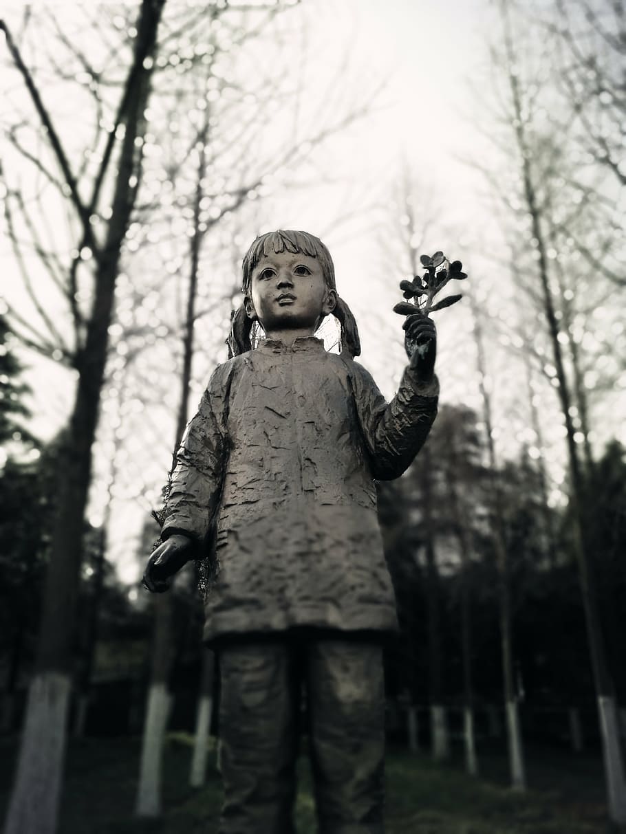 paz, nanjing, escultura, morto no salão do memorial do massacre de nanjing, uma pessoa, vista frontal, criança, em pé, infância, atividade de lazer
