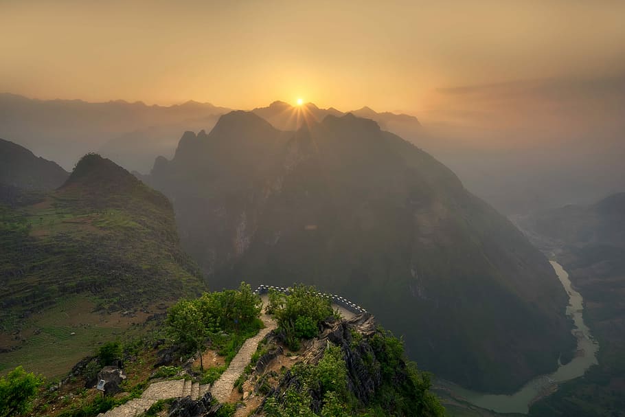 luar, pegunungan, Matahari Terbit, Vietnam, foto, bukit, lanskap, megah, domain publik, pemandangan