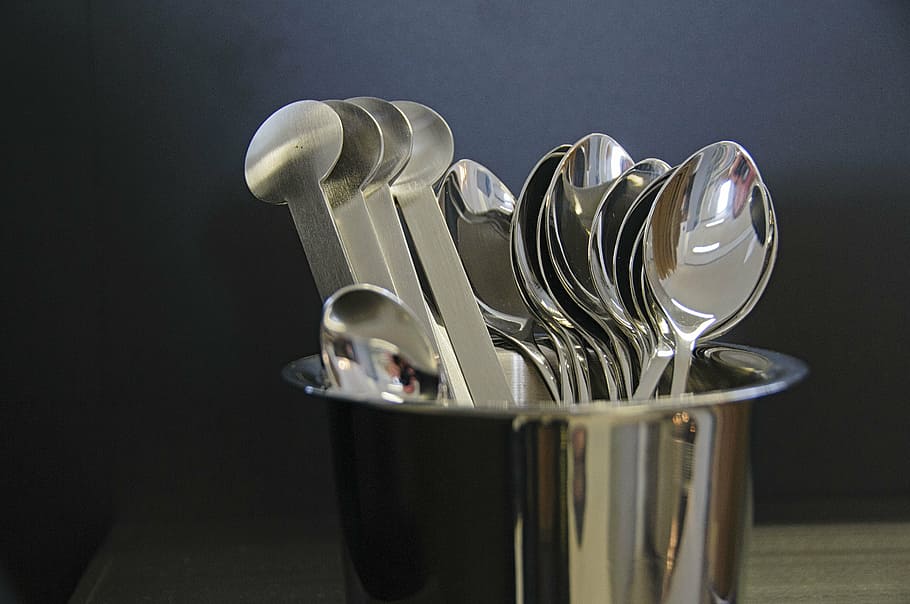 spoon, cutlery, still life, silver, cafe, break, up close, indoors, metal, kitchen utensil
