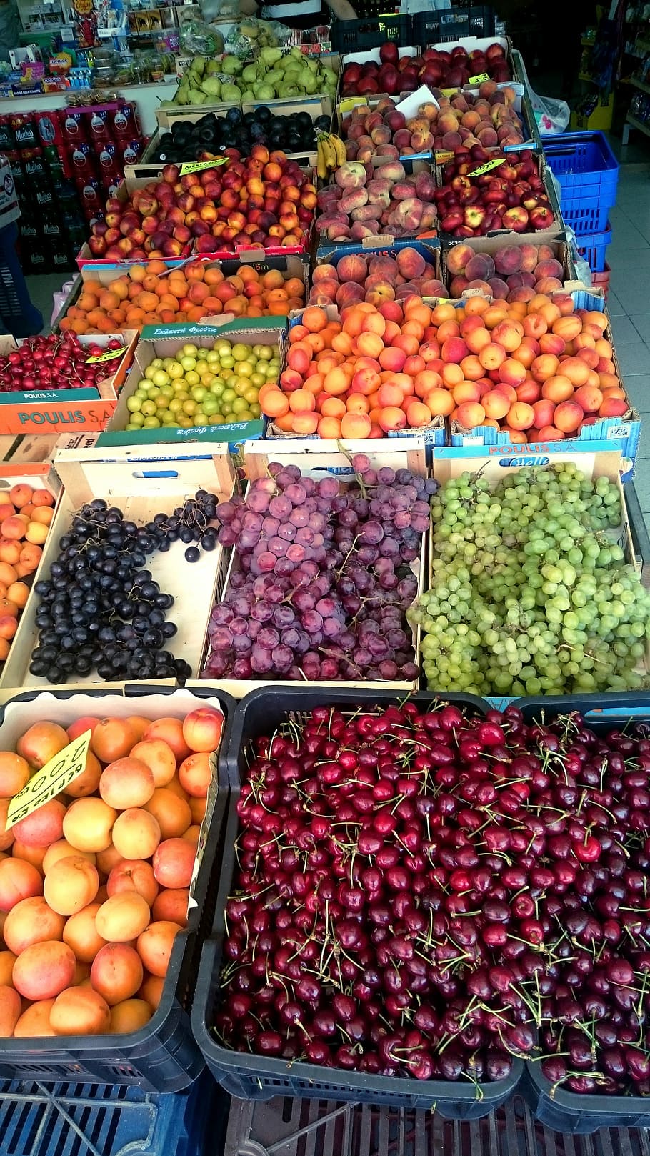 Frutas, cerezas, mandarinas, uvas, higos, manzanas, sobre, variación, comida y bebida, elección