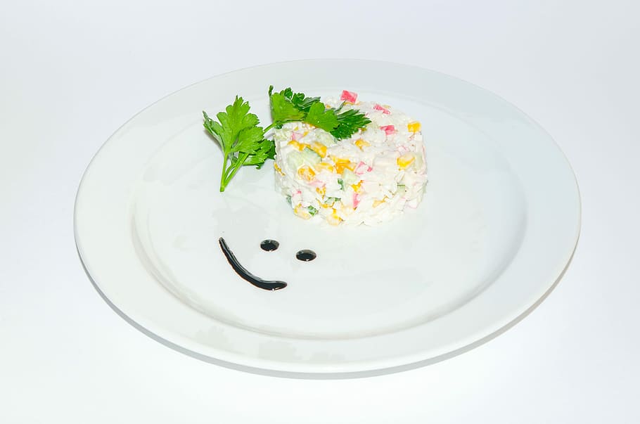 smiley rice dish, Smiley, Rice, Dish, Cilantro, food, leaves, public domain, plate, gourmet