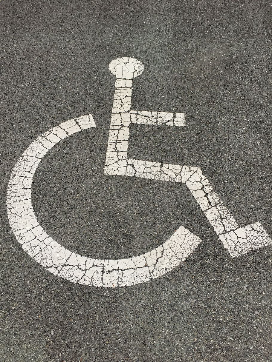 display, road, stops, persons with disabilities, car parking lot, parking spot, sign, symbol, communication, marking
