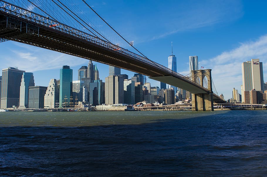 ponte de brooklyn, novo, york, dia, manhattan, centro da cidade, urbano, cidade, américa, arquitetura