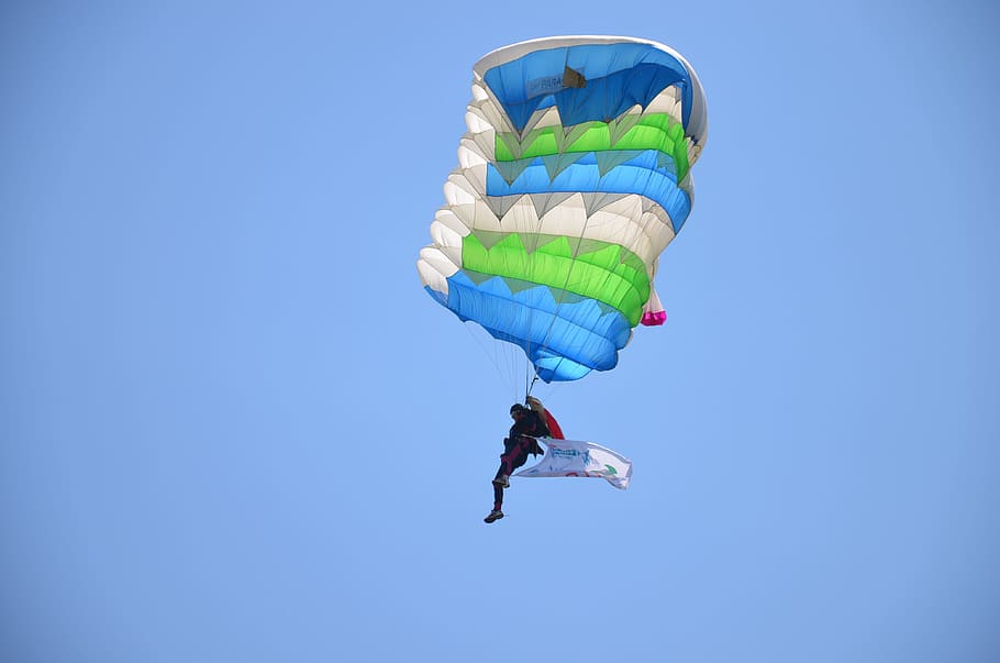 paratrooper, sky, sport, italy, extreme sports, flying, mid-air, adventure, blue, parachute