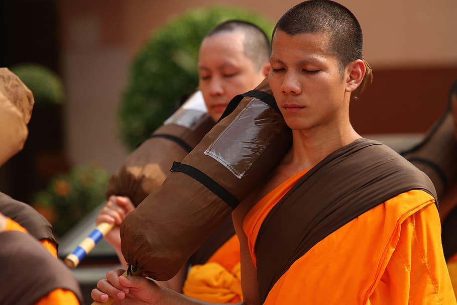 buddhists, monks, walk, tradition, ceremony, thailand, thai, festival, pray, wat