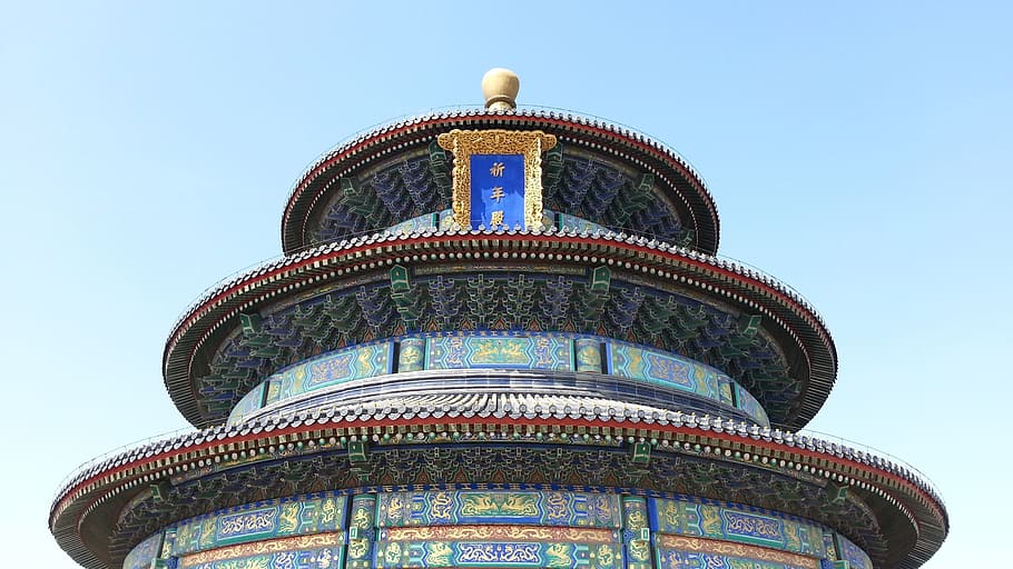 azul, rojo, oriental, templo, templo del cielo, china, cielo, arquitectura, asia, beijing