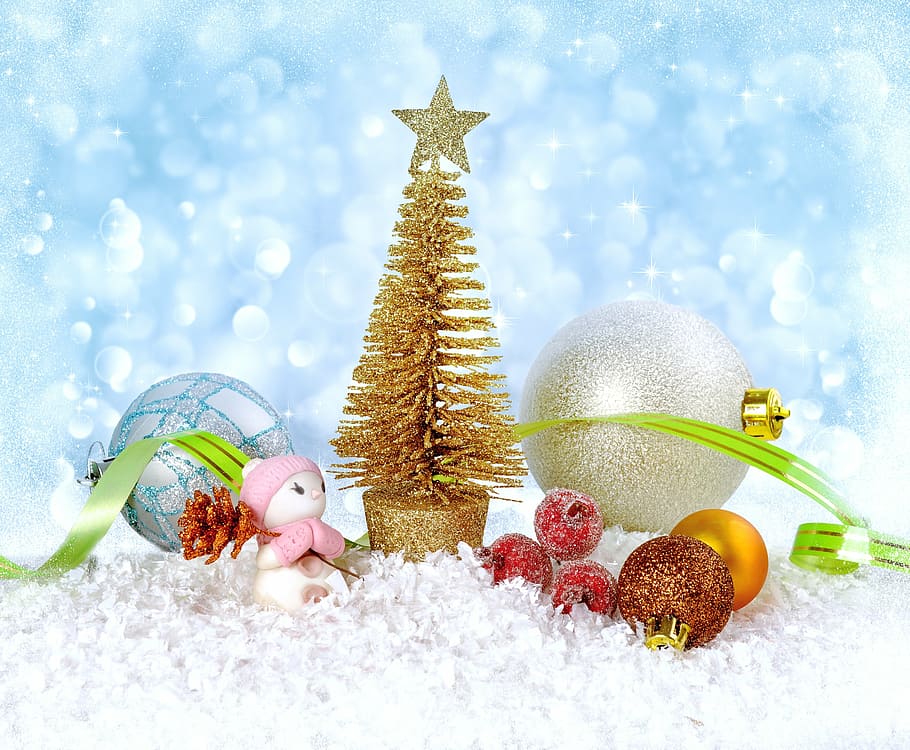 coklat, pohon natal, perhiasan, natal, tahun baru, latar belakang, musim dingin, salju, liburan, dongeng