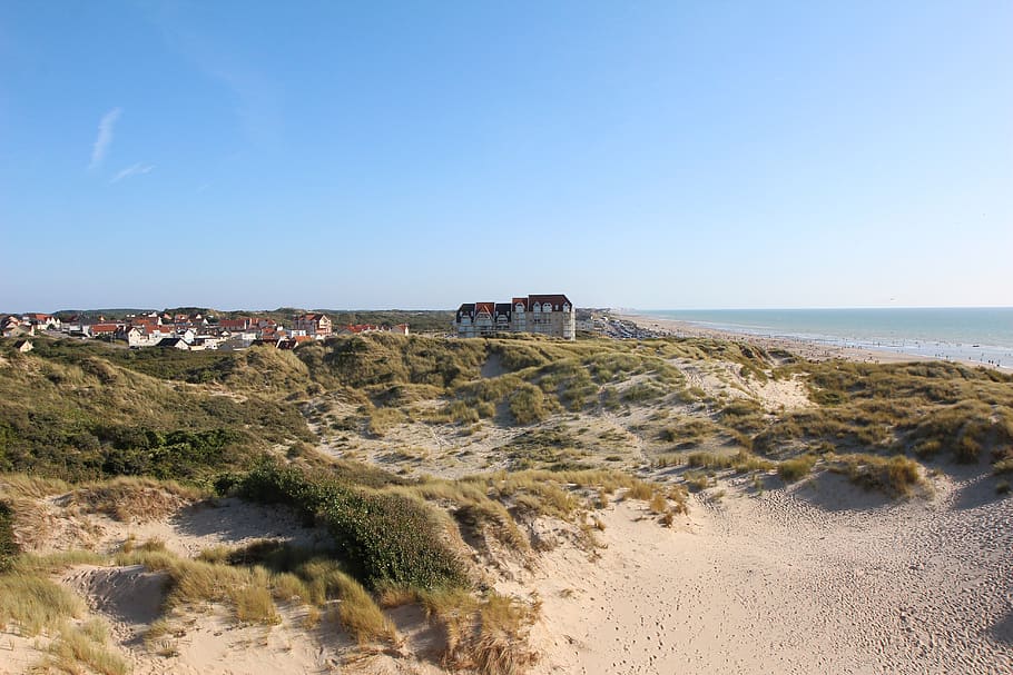 dunes, coast opal, pas de calais, cucq, stella beach, beach, sky, land, water, clear sky
