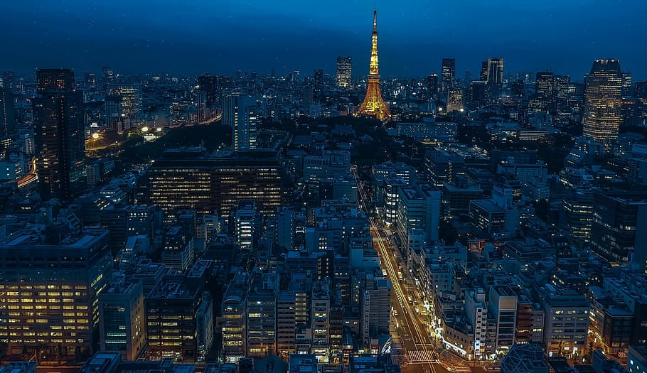 foto, Torre Eiffel, Paris França, Tóquio, Japão, Torre de Tóquio, noite, cidade noturna, torre, Arranha-céus