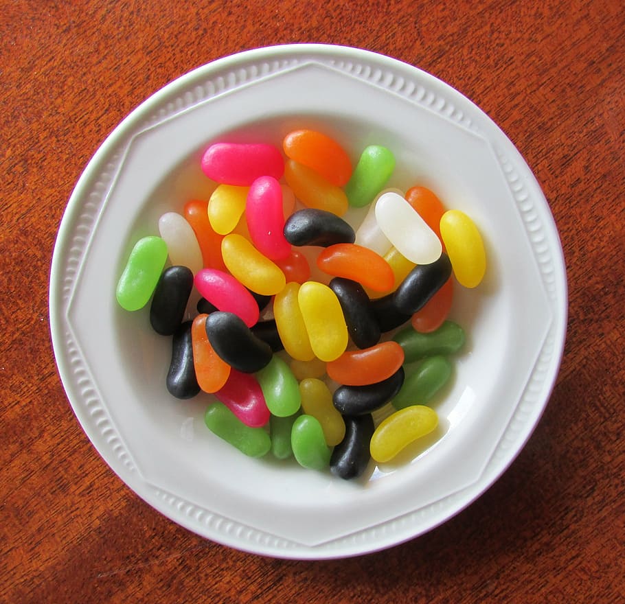 flat, lay, photography, candies, plate, jelly beans, jelly sweets, jelly candy, candy in bowl, coloured candy
