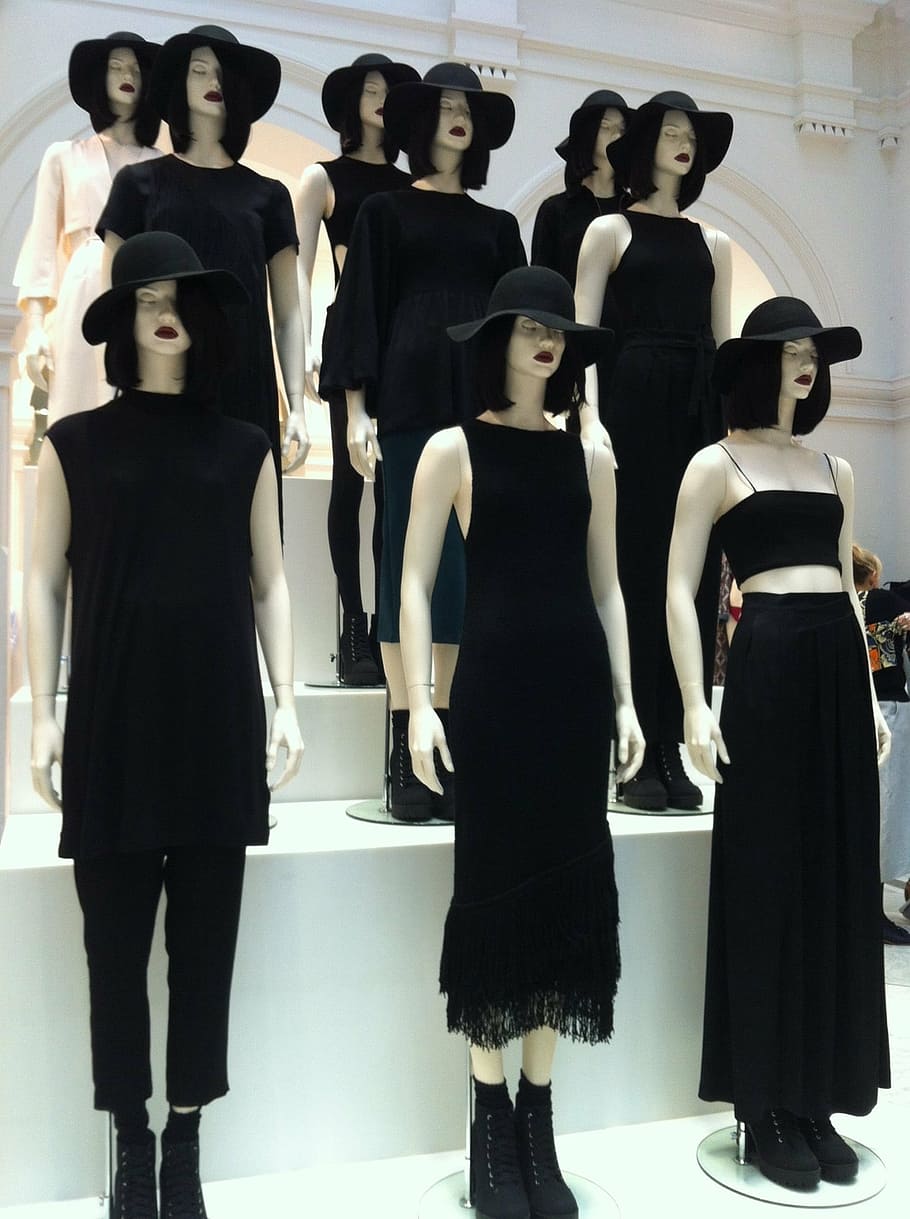 female, mannequins, dressed, black, clothings, women, model, dummy, mannequin, fashion