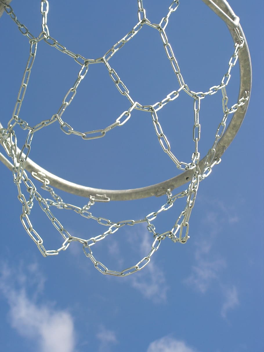 basketball, the recycle bin, ball games, field, sky, low angle view, blue, day, nature, cloud - sky