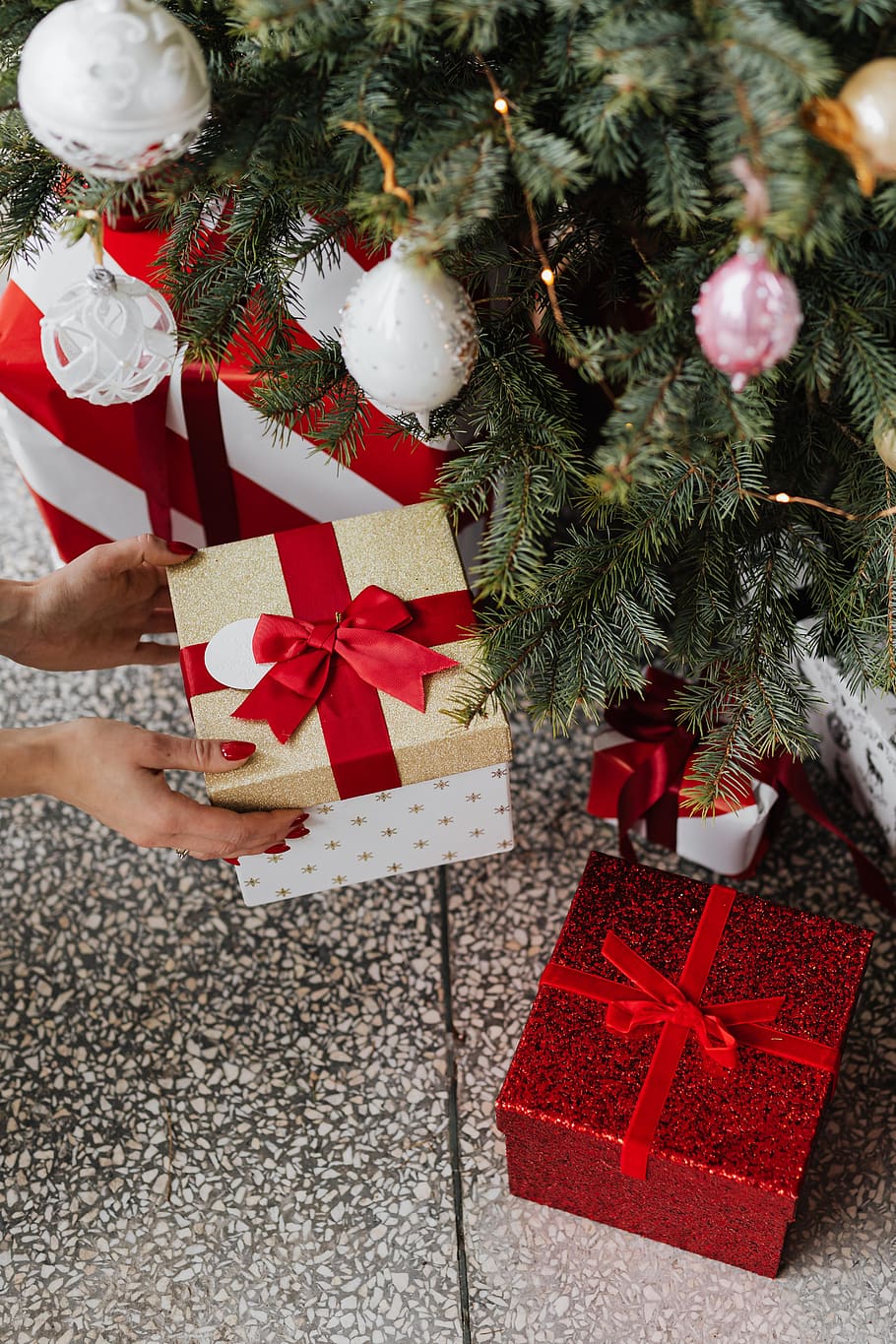 christmas gift, present, gift, gifts, gift box, gift holding, christmas tree, christmas decoration, christmas background, christmas lights