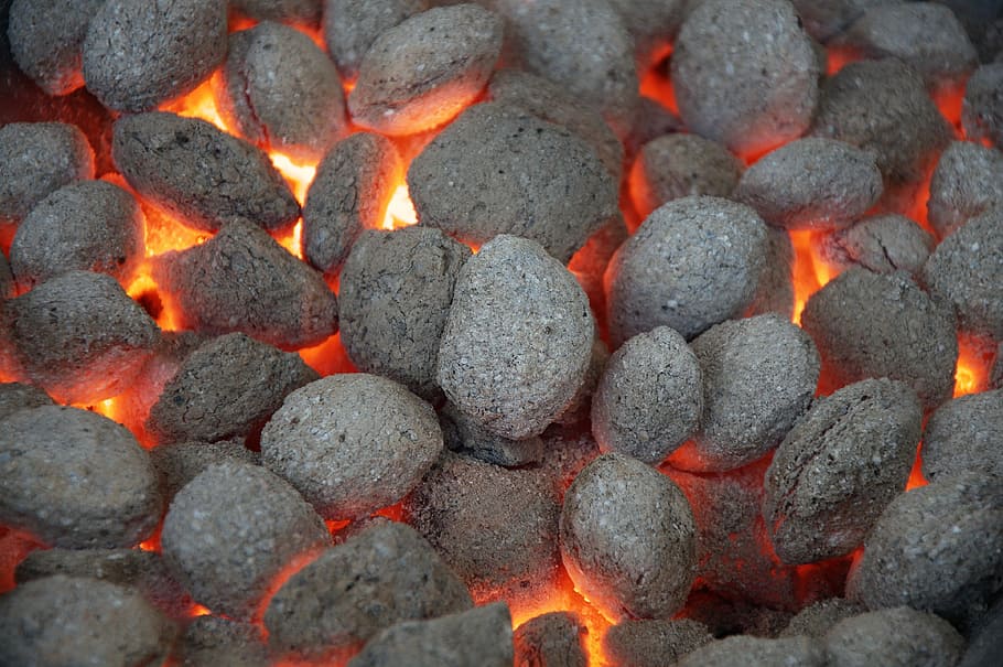 charcoal pile, Grill, Briquettes, Barbecue, Carbon, embers, charcoal, fire, heat, burn