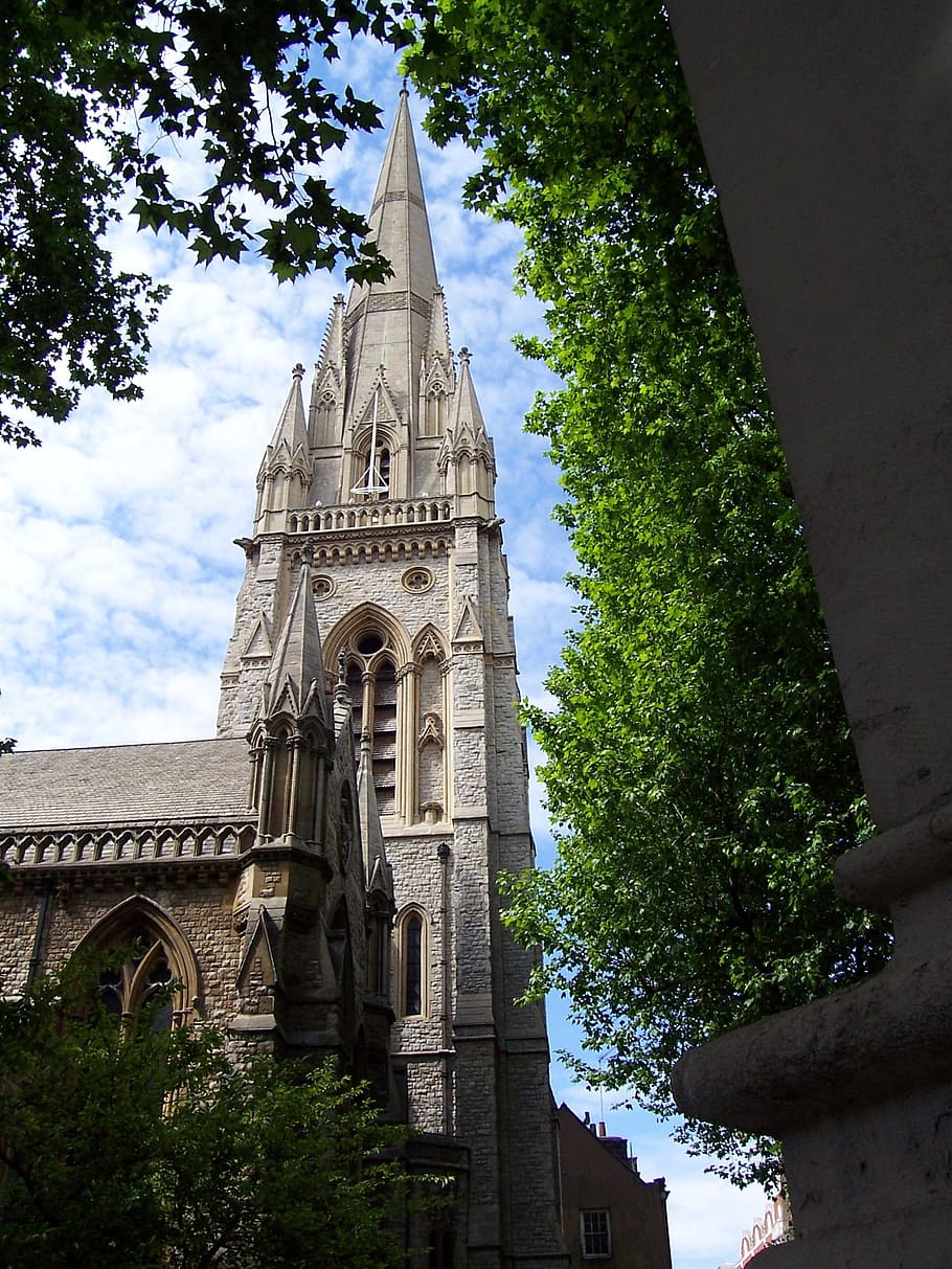 church, spire, architecture, landmark, tower, historic, england, old, kensington high street, camden hill road