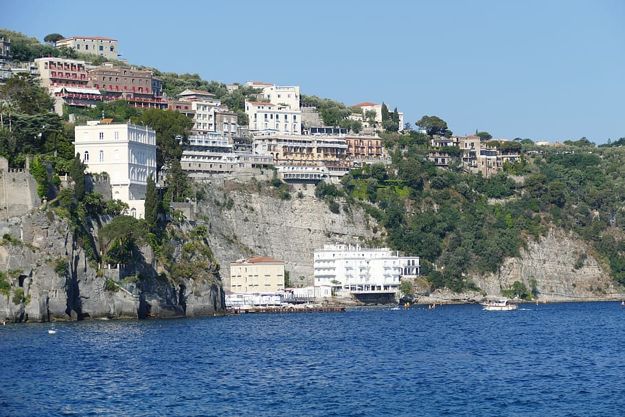 sorrento, italy, port, cityscape, coast, boats, cliff, tourism, hotel, mediterranean