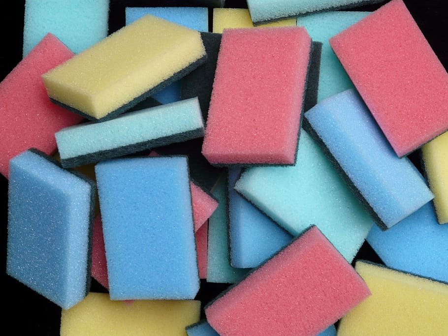 assorted-color sponge lot, Sponge, Sponges, Clean, Colorful, many, variety, new, pattern, break