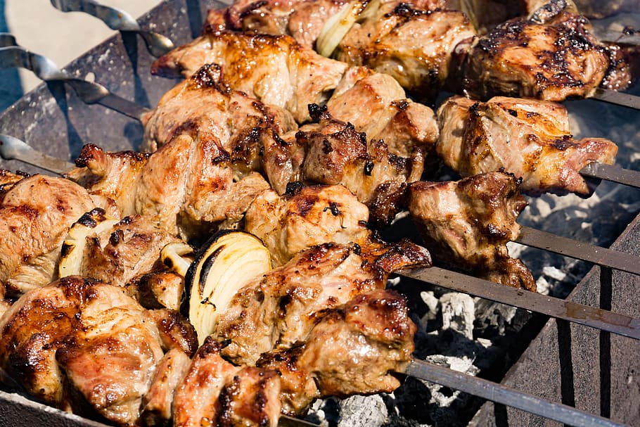 Shish Kebab, Daging, Piknik, Goreng, mei, lezat, asap, daging goreng, bbq, pemanggang