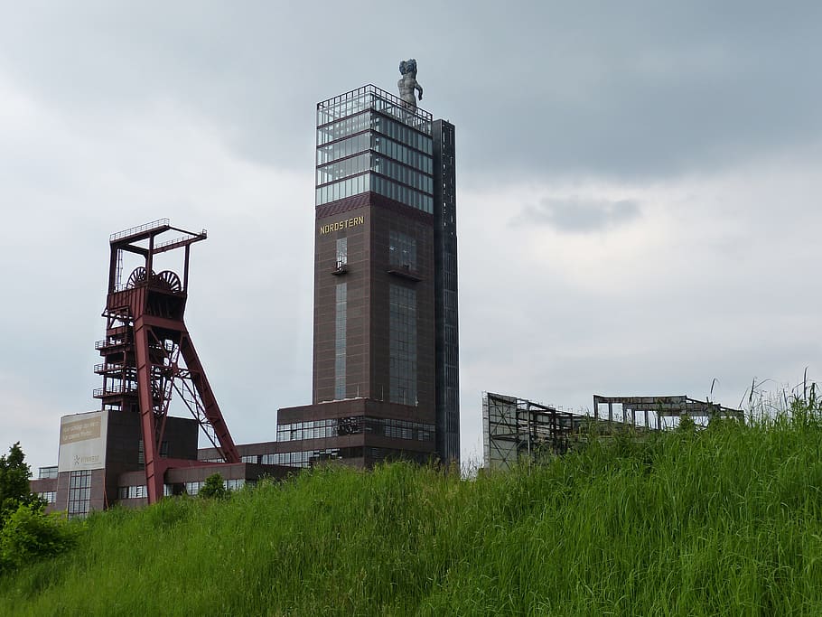 mina, fábrica, minería, proyecto de ley, carbono, nordstern, gelsenkirchen, headframe, área de ruhr, industria