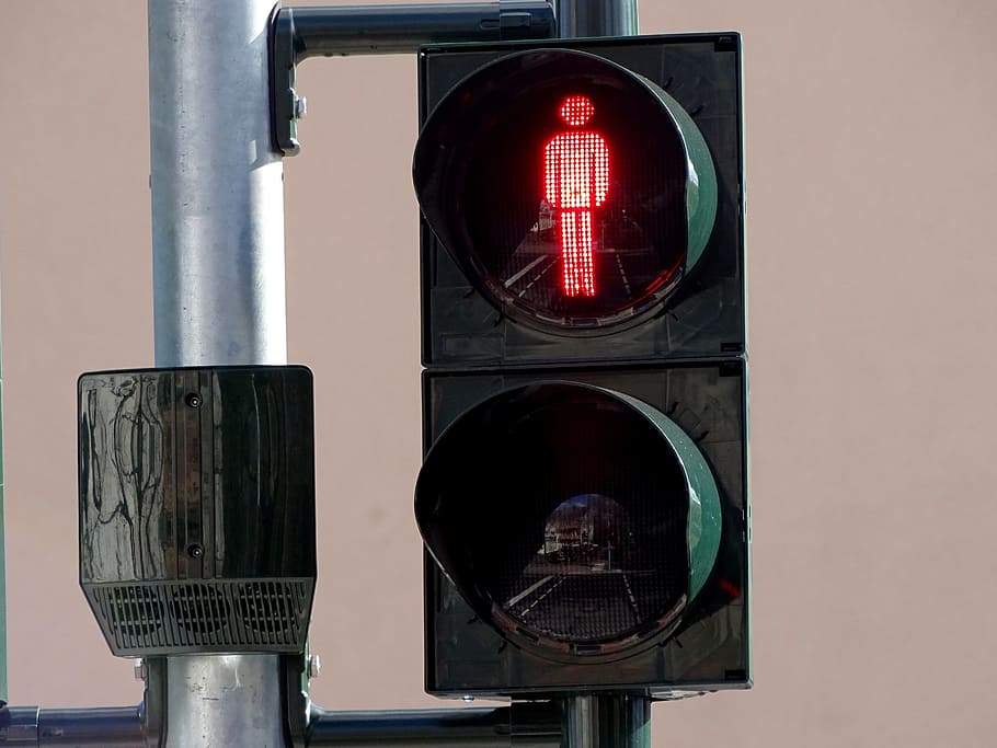 Semáforos, Passarela, Homens, vermelho, sinal de trânsito, homenzinho verde, tráfego, pedestre, sinal luminoso, parada