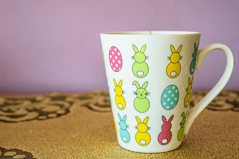 mug, the dish, the drink, cups, coffee, decoration, porcelain, ceramic, easter, rabbit