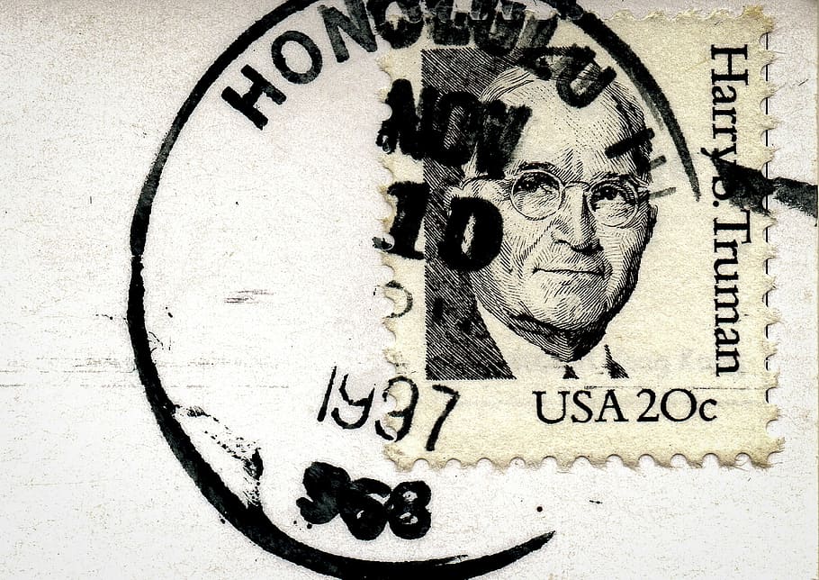 usa, 20, c, postage, stamp, postcard, postmark, 1997, harry truman, honolulu