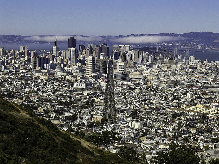 kembaran, puncak, Cityscape, San Francisco, Puncak Kembar, California, foto, metro, domain publik, gedung pencakar langit