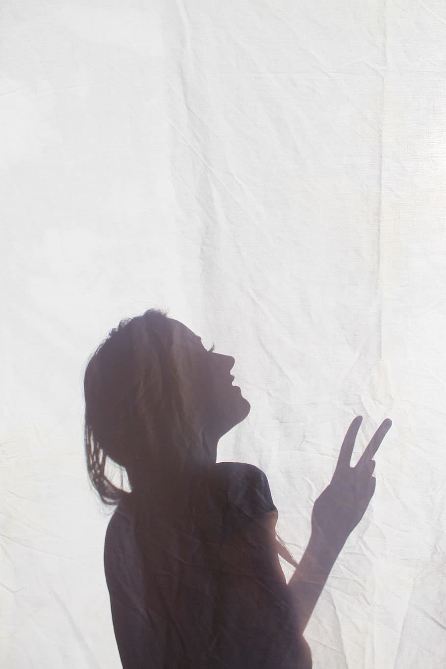 silhouette, woman, peace sign, white, textile, shadow, girl, peace, hippie, peace fingers