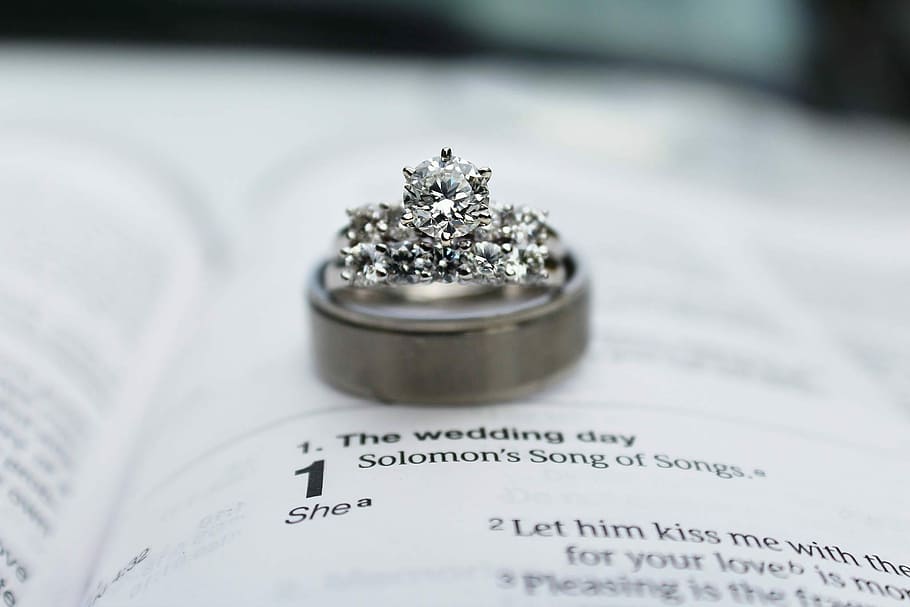 silver-colored band ring, top, white, book, wedding day song lyrics, Wedding, Ring, Wedding Rings, Love, wedding, ring