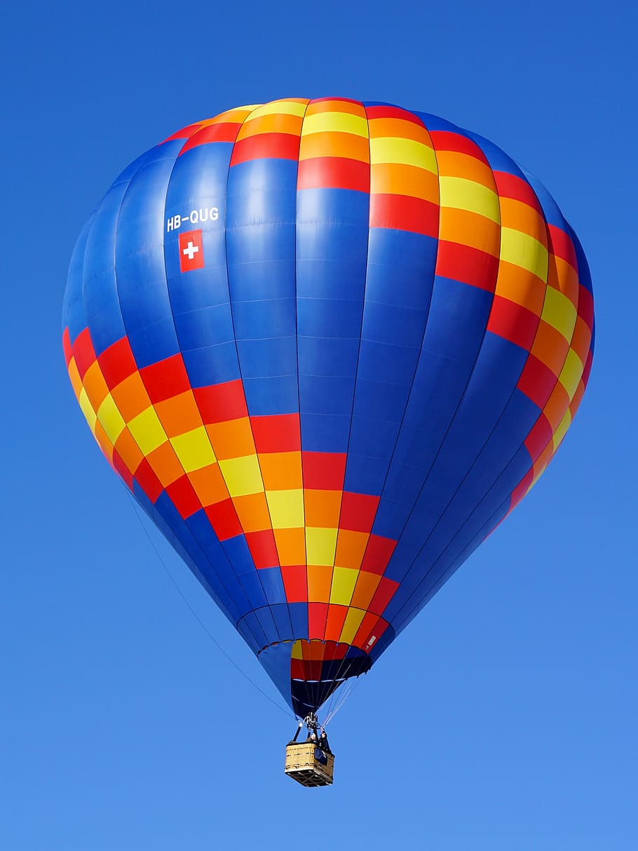 biru, merah, oranye, panas, balon udara, balon, amplop balon, balon udara panas, lengan, naik balon udara panas