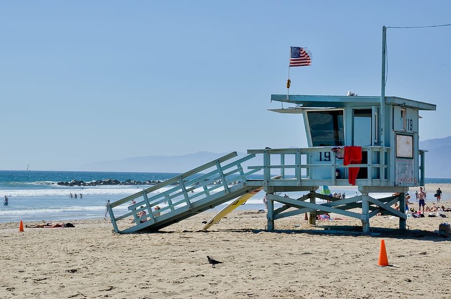 white, beach, watching, station, water rescue, america, california, los angeles, venice beach, sand