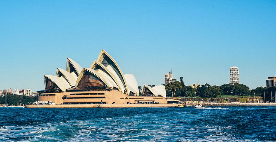 Australia, Sydney, ópera, casa, arquitectura, naturaleza, agua, árboles, edificios, viajes