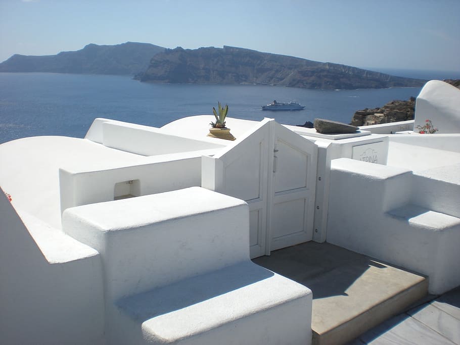 santorini, greek island, greece, marine, caldera, oia, water, sea, nature, architecture