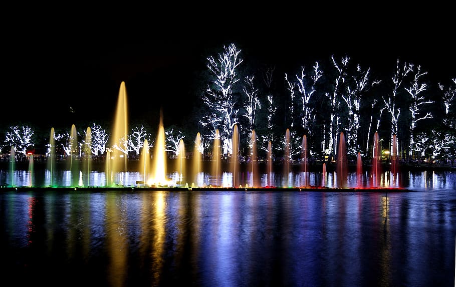 Ibirapuera Park, Sao Paulo, Brazil, Ibirapuera, lights, night, park, public domain, São Paulo, water