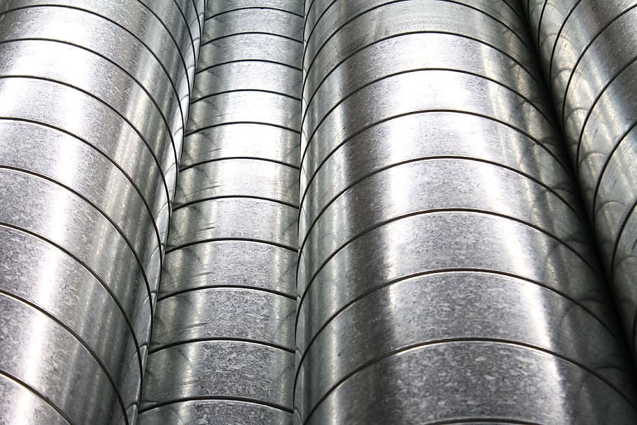 close-up photography, gray, surface, construction, ducting, tubing, industry, industrial, duct, metal