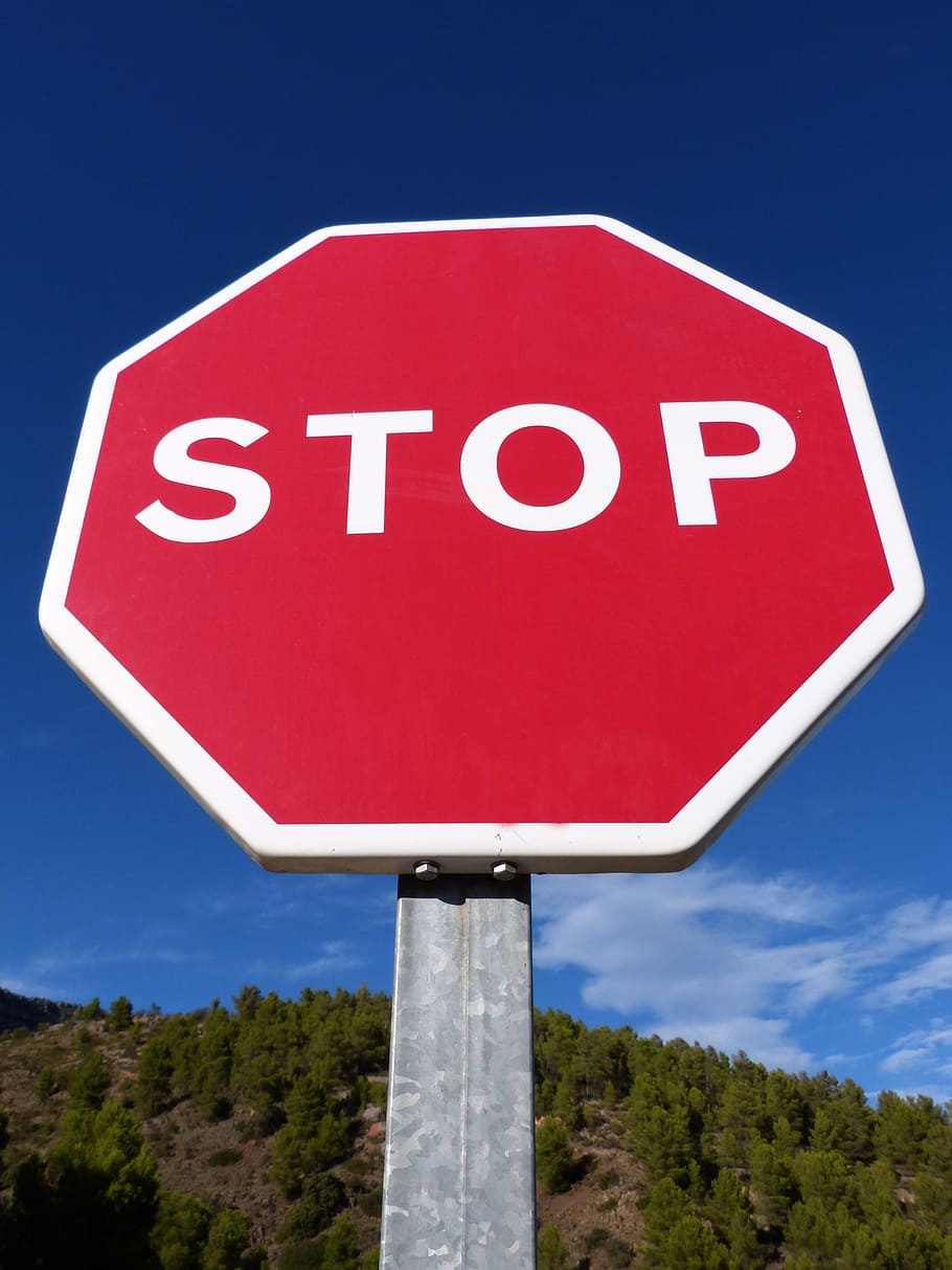 parar sinalização rodoviária, parar, sinalizar, tráfego, céu, placa, comunicação, vermelho, sinal de trânsito, Visão de baixo ângulo