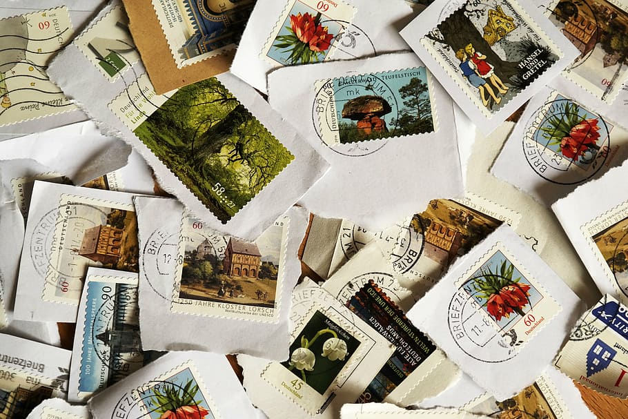 postage stamp lot, postage stamps, post, leave, letters, porto, stamp, message, send, pen pal