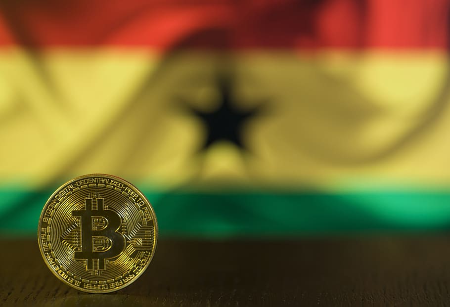 bendera, bitcoin, btc, blockchain, uang, uang tunai, investasi, virtual, emas, ghana