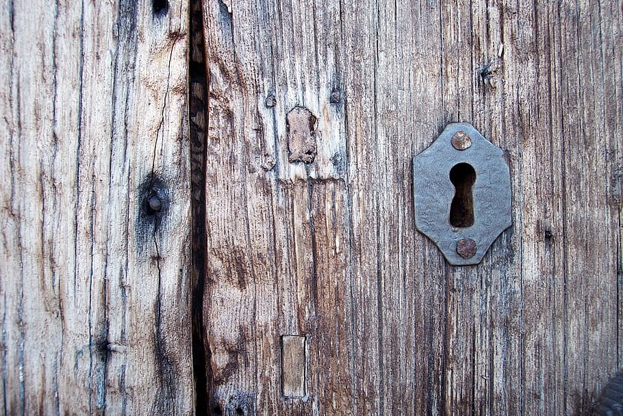black steel keyhole, key, key patch, old port, entry, door, rust, keyhole, wood - material, entrance