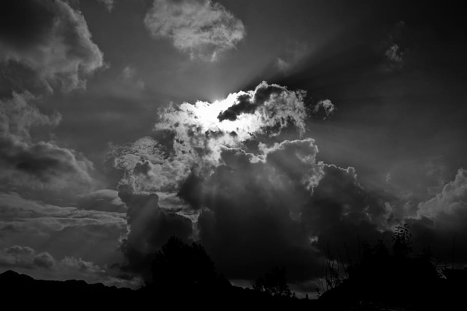 Sky, Cloud, The Light Of The Sun, light, black and white, nature, weather, cloud - Sky, cloudscape, overcast