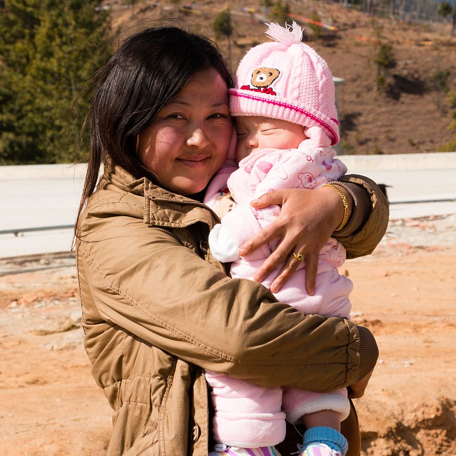 bhutaneses, madre, bebé, amor, asiático, niño, infancia, dos personas, mujeres, unión