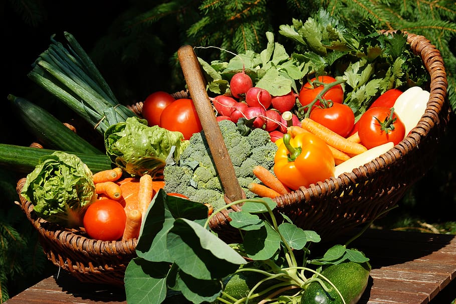 Sayuran, vitamin, keranjang sayur, sayuran berwarna-warni, sehat, makanan, segar, makan, tomat, paprika