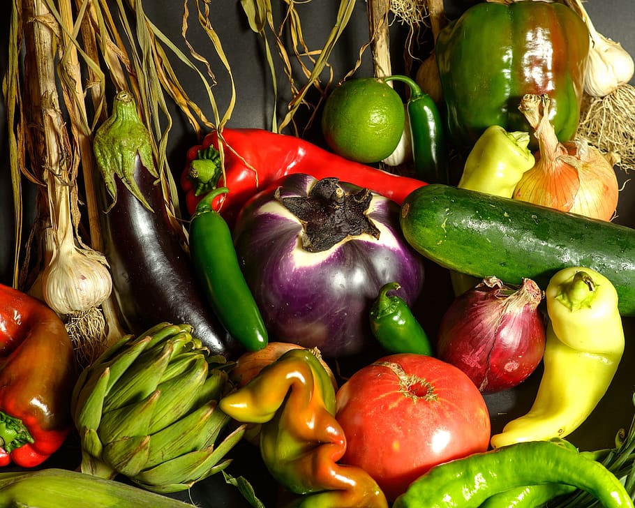 Jardín, Verduras, Pimientos, Ajo, verduras de jardín, pepino, tomate, orgánico, saludable, vegetal