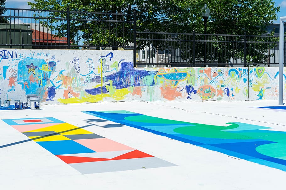 público, pared, arte, parque, graffiti, colorido, recreación, ciudad, urbano, jugar