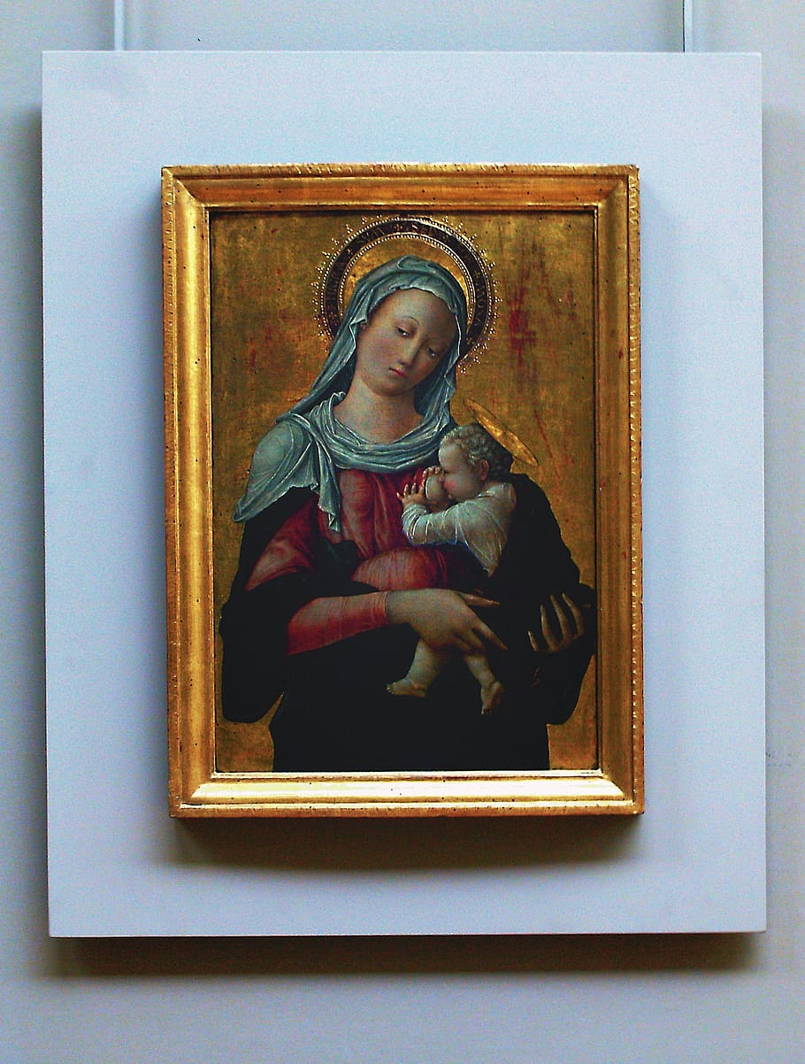 mother mary, baby jesus painting, painting, the art of, the museum, louvre, paris, france, photo gallery, exhibit