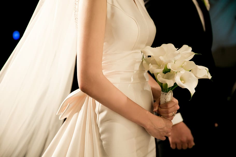 women, white, wedding dress, wedding, veil, the bride, bouquet, bride, wedding ceremony, celebration